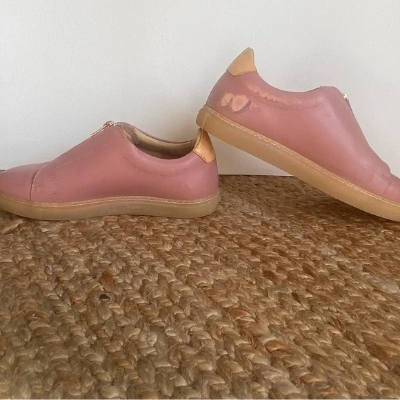 Pairs In Paris Blush Leather Zip Sneakers designed in Paris made in Portugal - Picture 13 of 16
